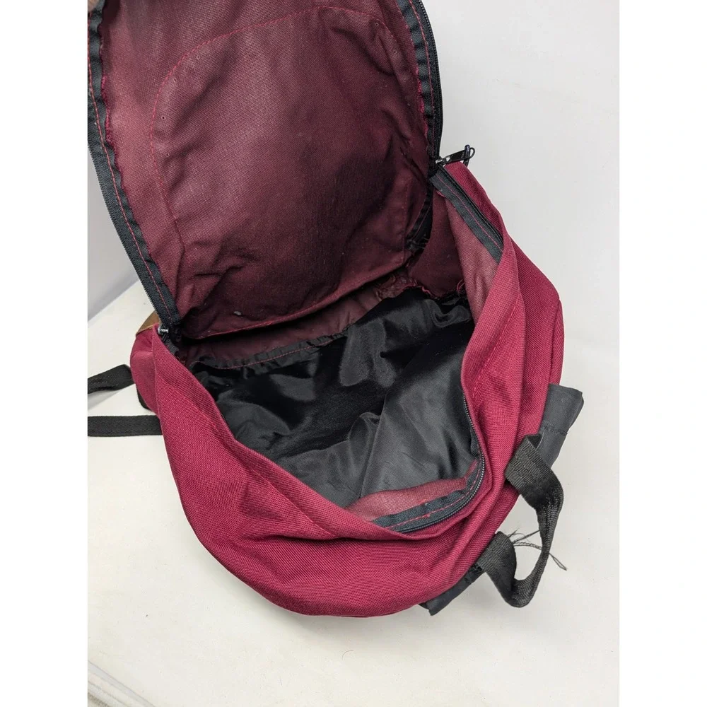 Vintage Eastpak Backpack Burgundy Canvas Brown Suede Bottom Made in USA